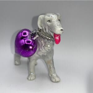 Vintage Valentine's Day Iridescent Dog Pink Tongue Diamond Heart Bow Collar OOAK